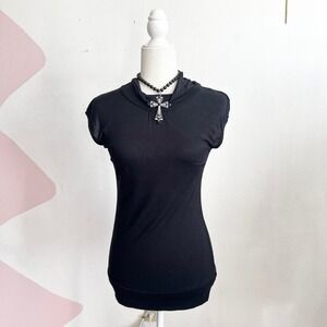 Vintage Y2K Black Cowl Neck Top 2000s‎ Glam Minimalist 90s Classic Medium